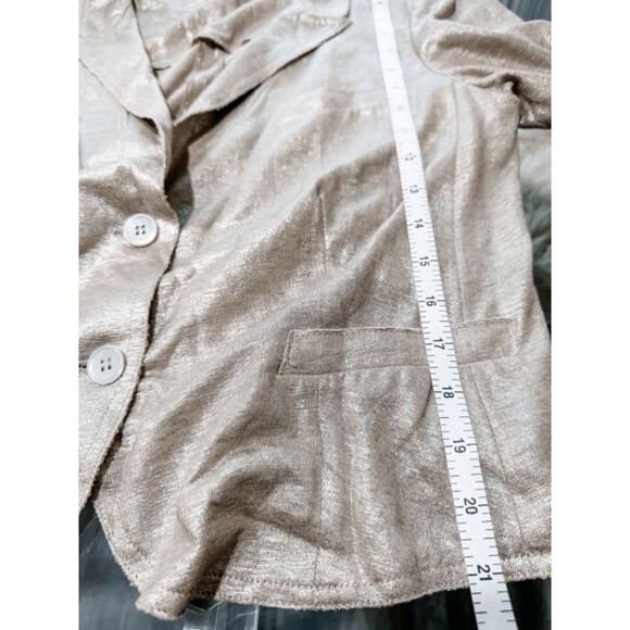 IISLI Metallic Beige 100% Linen Cropped Jacket Size 10 - Picture 9 of 9